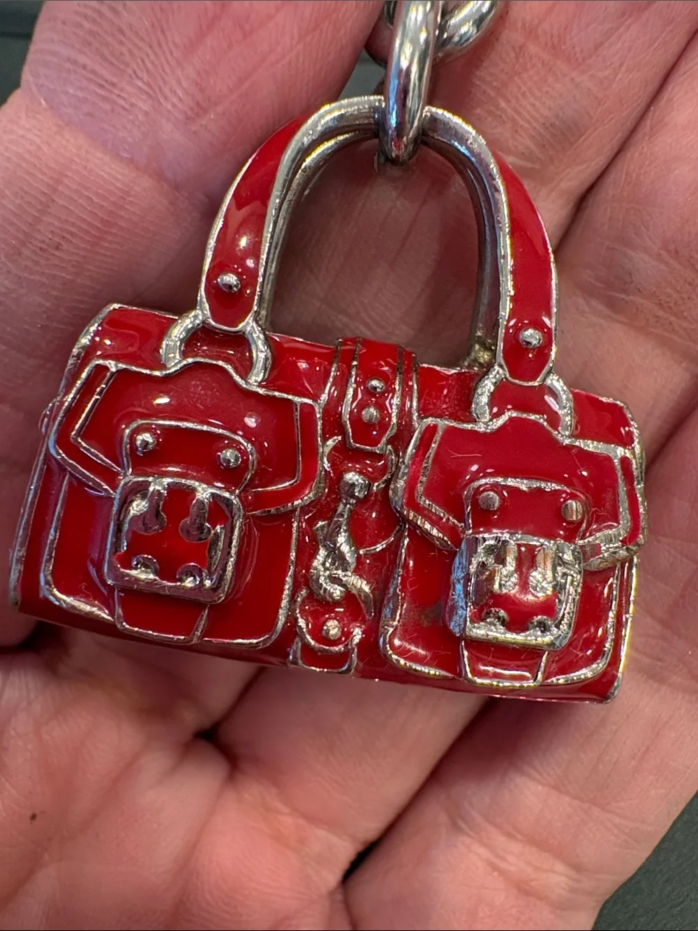 Coach Red Enamel Handbag Keychain